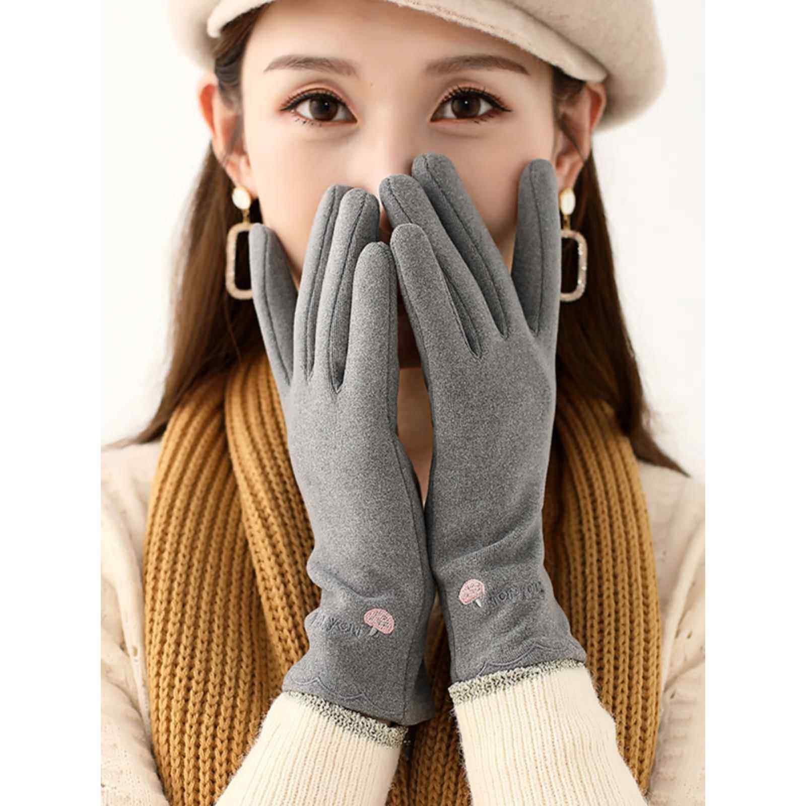 高档春秋手套女士户外骑行开车单层可爱韩版晨练薄款冬季德绒保暖