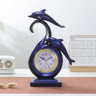 轻简约客厅摆件红酒柜网现代玄关奢电视柜时钟装饰座钟海豚工艺品