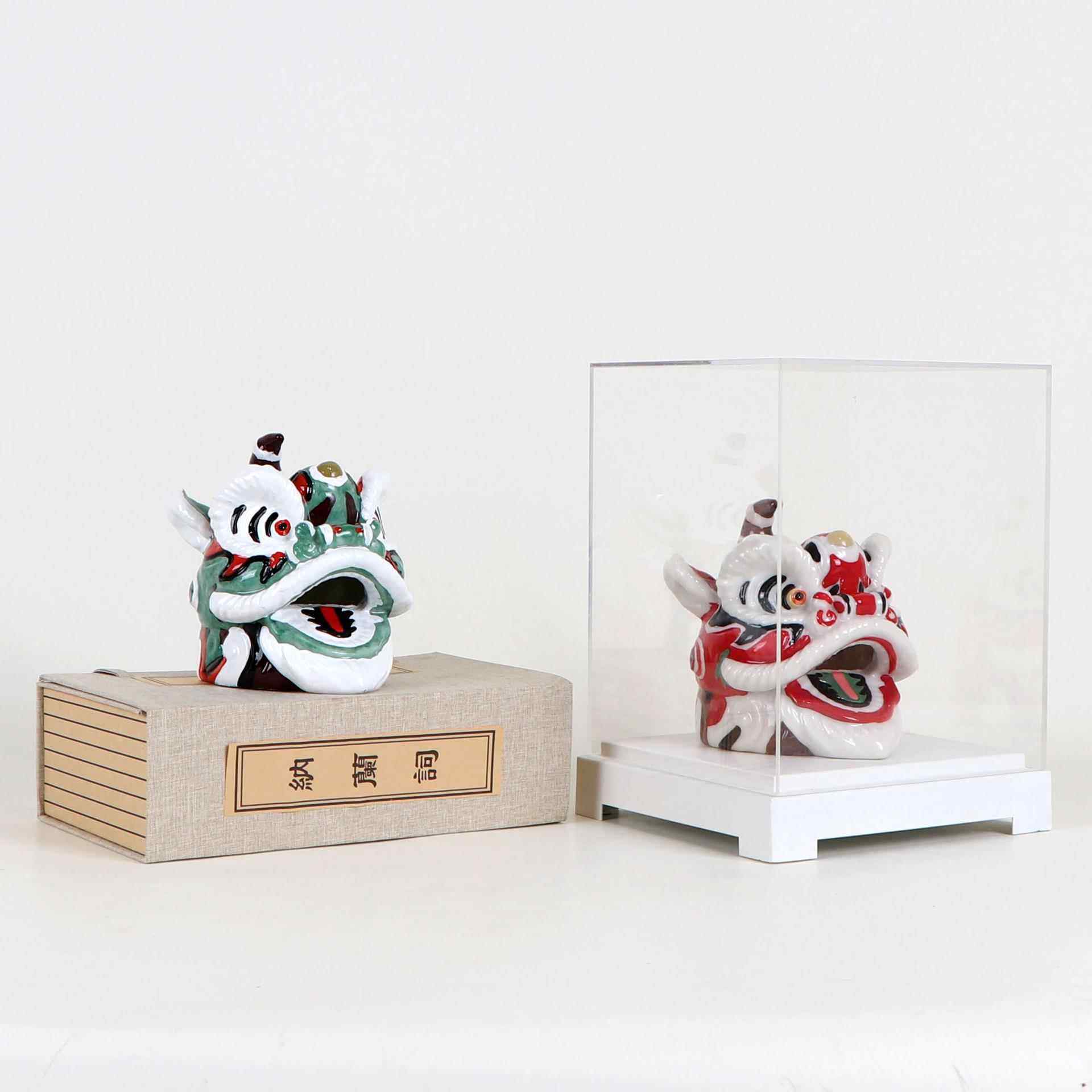 新IOD中式国潮舞醒几狮子头摆件树脂样狮板房间客厅茶饰电视柜软