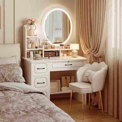 梳妆台现代卧室简约主卧化妆桌2025新款法式化妆台镜收纳柜小户型