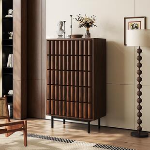 中古风三五斗柜胡桃卧室床头储物柜实木抽屉收纳柜客门厅装饰鞋柜