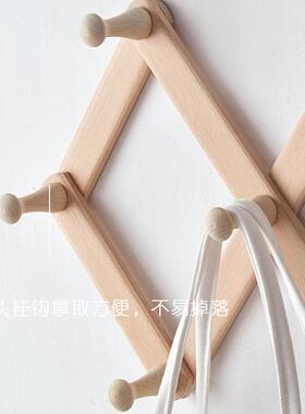 伸缩钩钩实木壁挂SSGG-001衣墙上挂架门后免打挂孔玄关进门衣帽菱