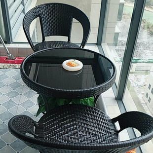 阳台小圆桌茶佳泰 藤椅三件套阳台桌椅子靠背家用凳子庭院桌椅套装