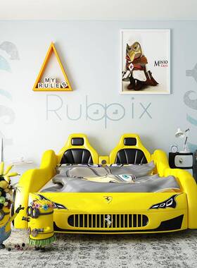 TTYQ31Y31儿童床男蓝色女孩汽车床1.5储物带护栏孩跑实木床Q现车