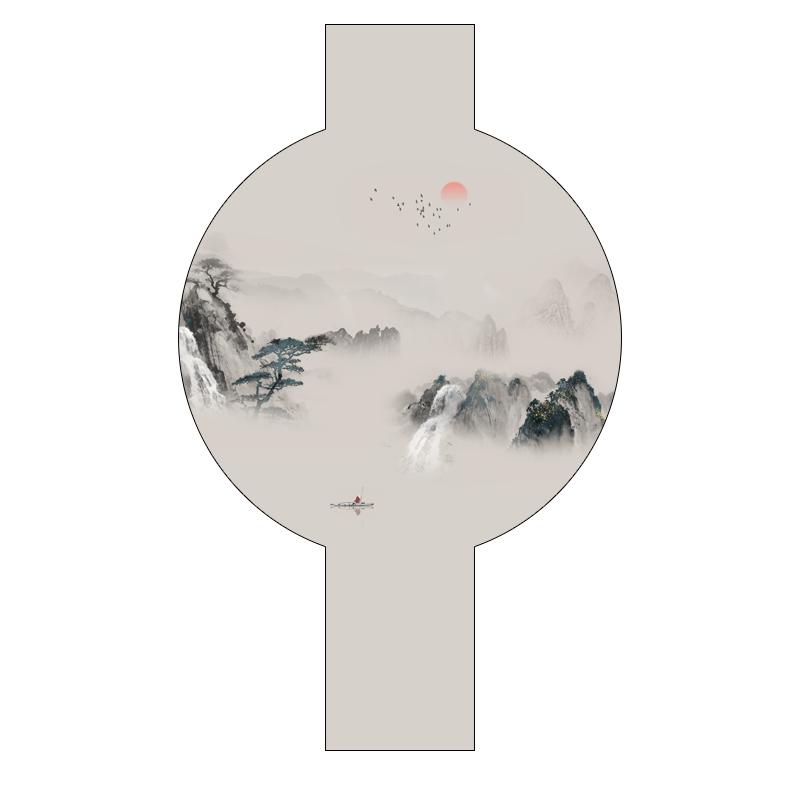 优选新中式迎客松墙纸圆形墙布壁画玄关壁纸画芯茶室走廊尽头山水