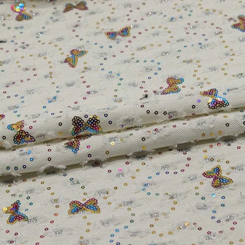 新款直销七彩蝴蝶绣花牛仔布料柔软服装连衣裙布料