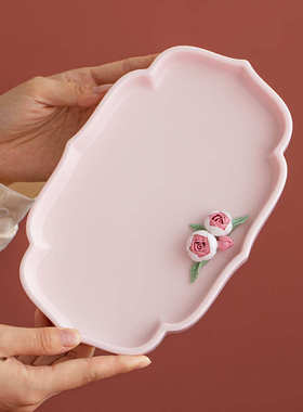 手捏花陶瓷干泡盘黛熹茶托茶盘功夫茶具茶道配件圆形壶承杯托盘