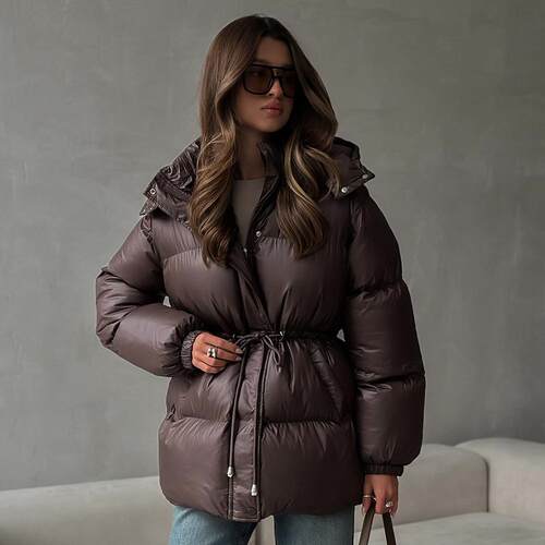 Drawstring cotton jacket, hooded zipper cotton jacket,