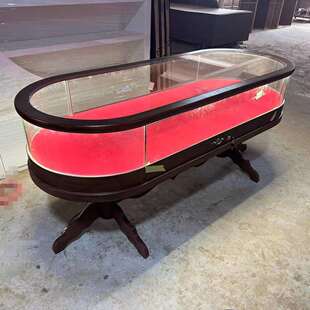 椭圆形玻璃展示柜台珠宝首饰实木复古中岛台玉器古董柜子