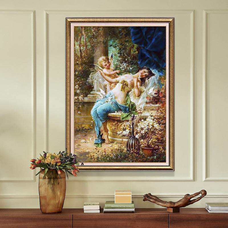 美式玄关装饰画世界名画古典欧式别墅挂画复古油画人物画卧室壁画
