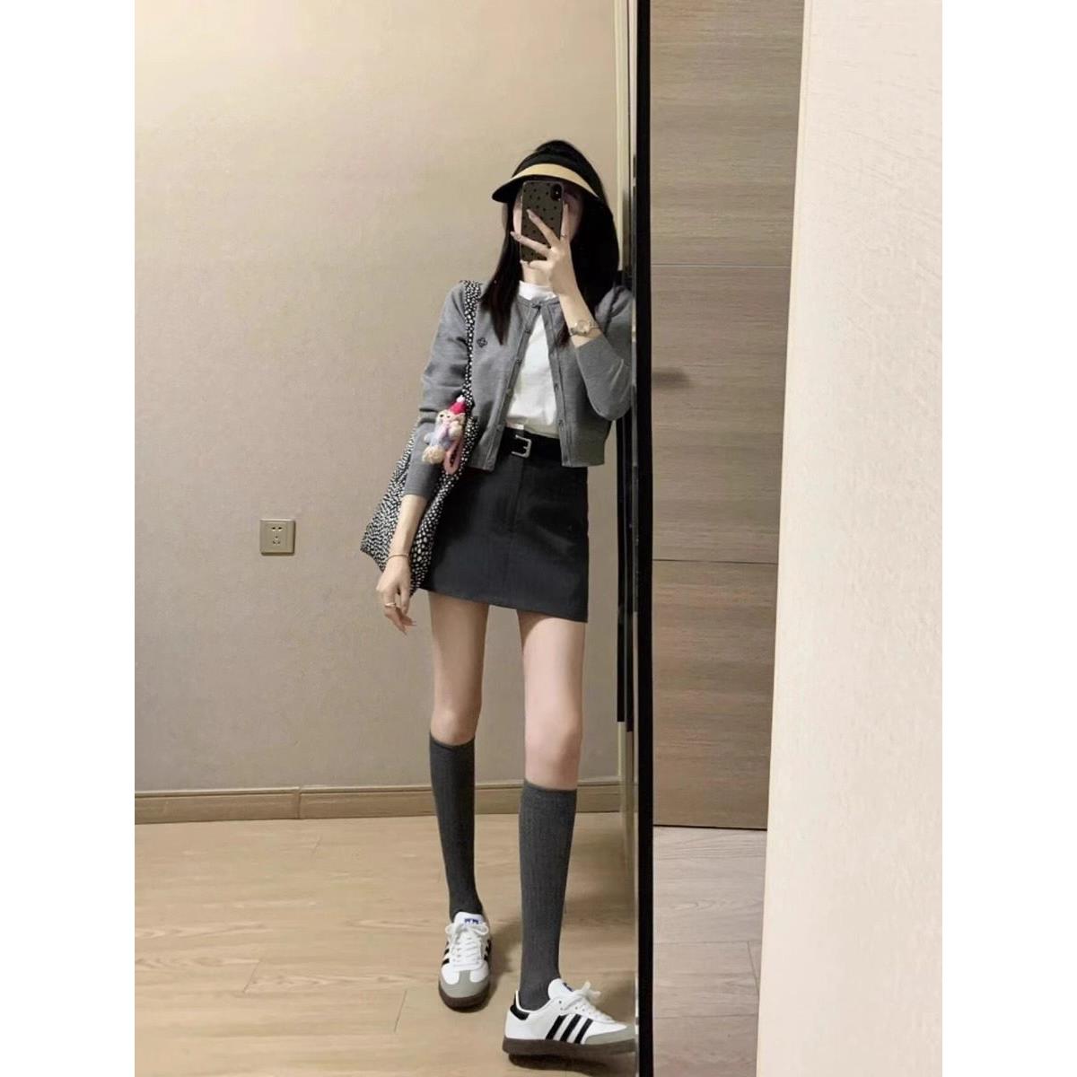 日系早秋穿搭一整套盐系轻熟气质覆古chic针织开衫短裙两件套装女