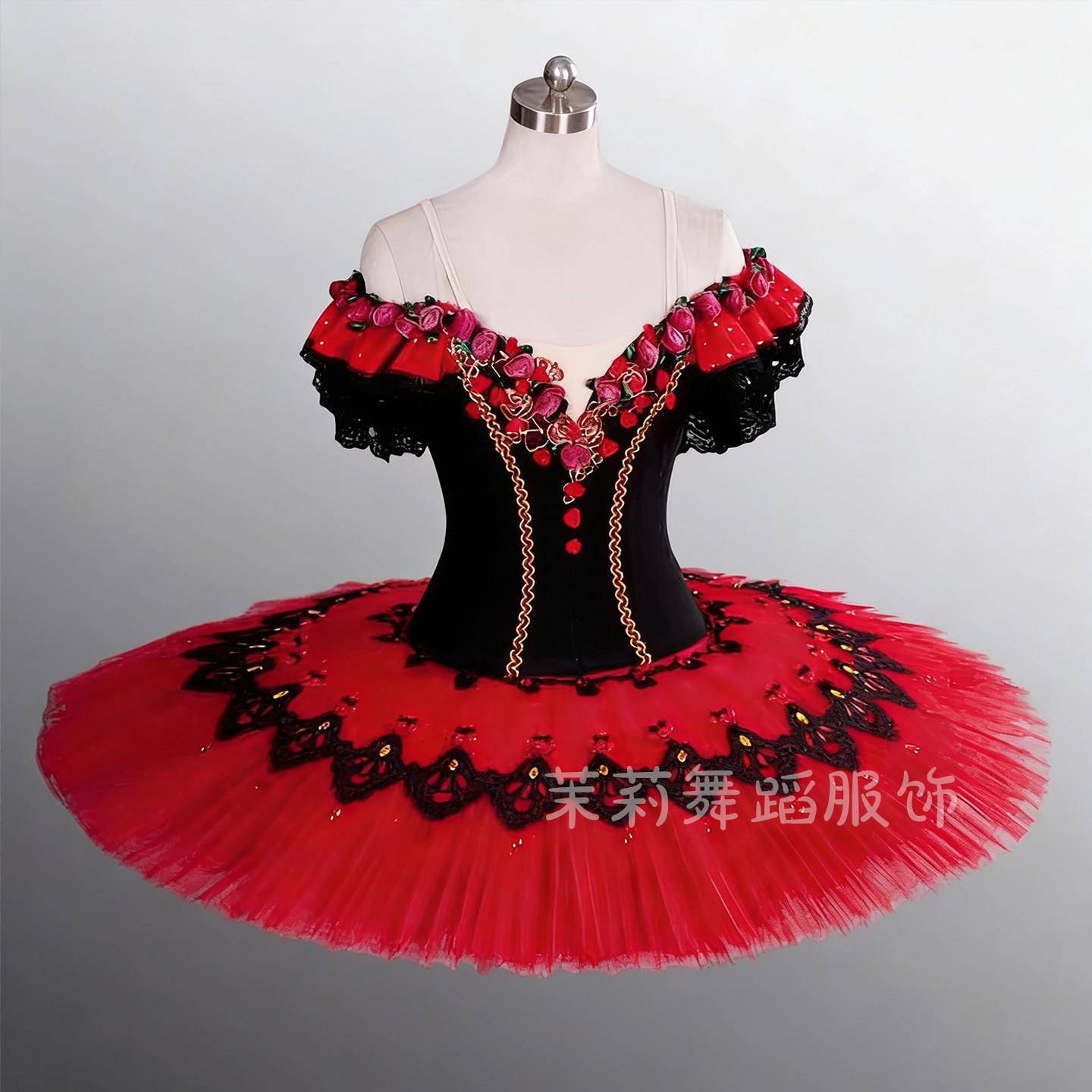 儿童黑红芭蕾舞裙女堂吉诃德专业TUTU裙汇演机构舞台演出服装成人