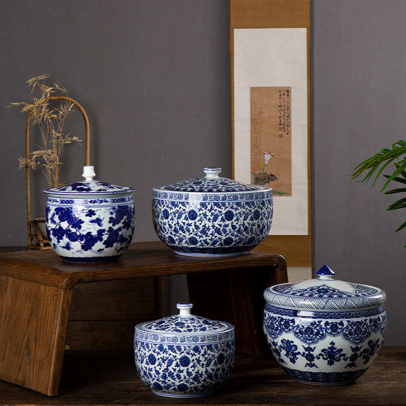 中式青花瓷茶叶罐猪油罐手工陶瓷罐景德镇米缸抽罐头水缸带盖,厨房/烹饪用具,密封罐,淘宝优惠券,粉丝福利购,淘宝优惠卷