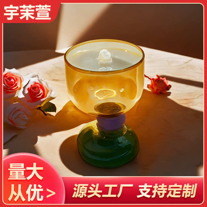 彩色异形杯硼玻璃杯鸡尾酒家居色撞ins高杯纯手工创意拼艺术色硅
