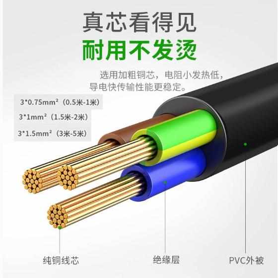 三孔电源线台式电脑主机显示器品字头通用延长线3米5米0.5米2米