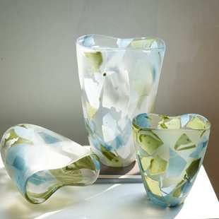 轻奢高级感中古花纹玻璃花瓶客厅摆件高档餐桌电视柜插花装 饰花器