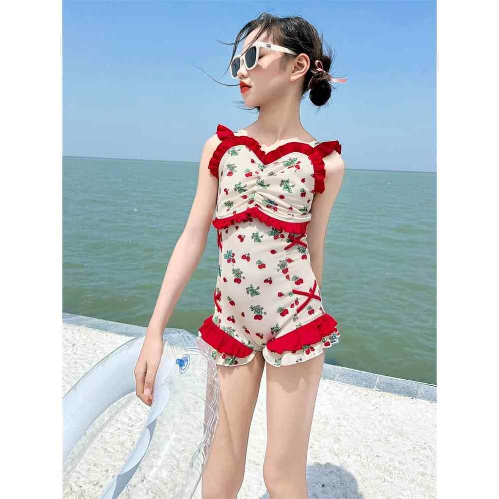 法国BADNUT女童泳衣夏季2025新款儿童连体吊带大童带胸垫泳装