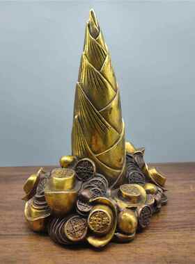 黄铜竹节摆件黄铜金钱竹笋摆件铜元宝竹子铜金蟾元宝家居工艺品