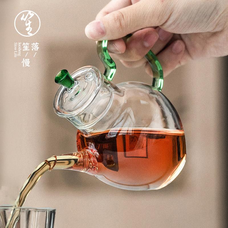 落笙玻璃泡茶壶单壶加厚耐高温侧把壶茶水分离小号家用手工煮茶壶