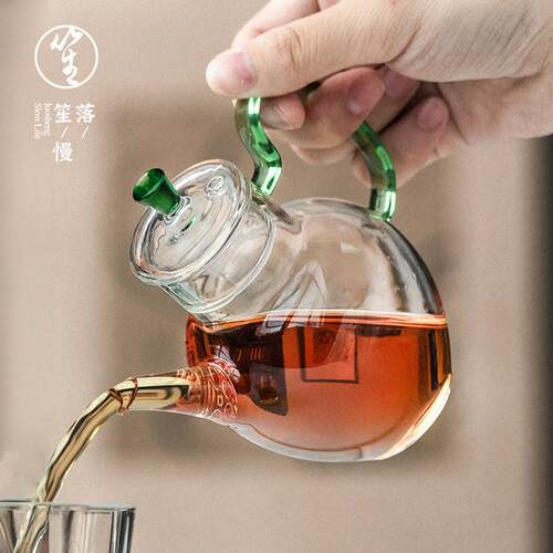 落笙玻璃泡茶壶单壶加厚耐高温侧把壶茶水分离小号家用手工煮茶壶