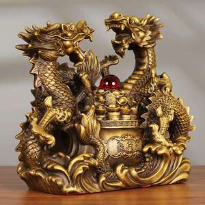 铜龙祥龙龙摆件双龙聚宝工艺品客厅玄关办公室装饰品店铺桌面摆件
