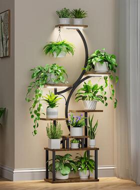 植物IIX花架台带种植灯室内客架厅阳铁艺花盆架落地式铁S艺型花子