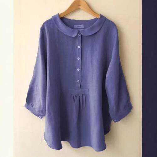 Cotton and linen doll collar pullover seven quarter