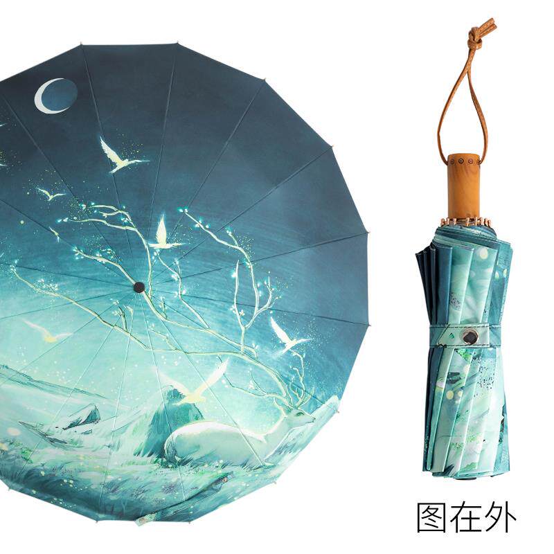 高档太阳伞遮阳伞防古晒防外线女紫雨伞ins风折叠伞晴雨胶两用银