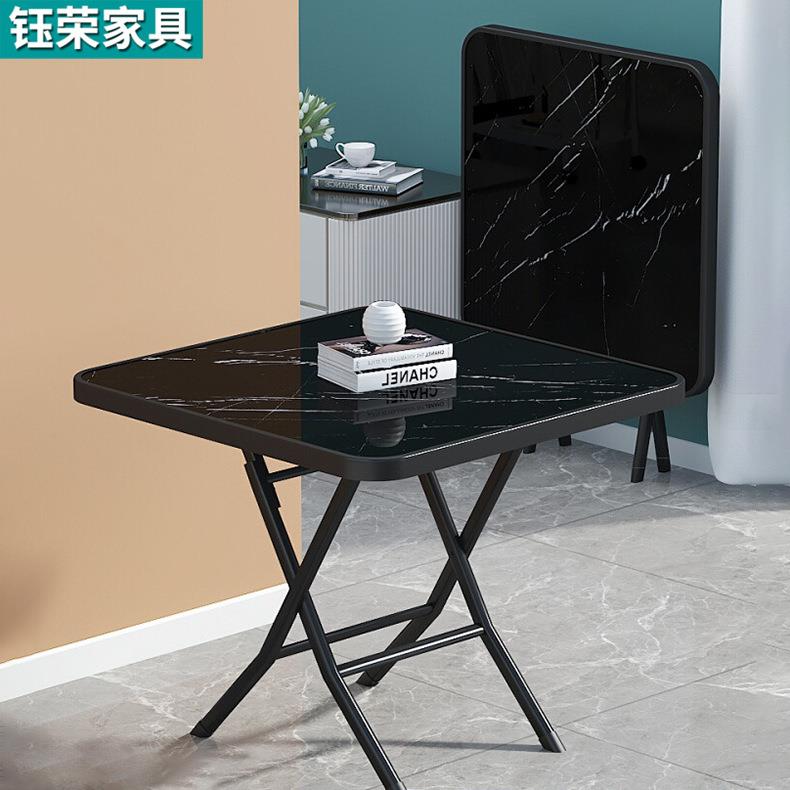 家用折叠餐桌小户型饭桌圆形钢化玻璃桌子户外庭院阳台网红摆摊桌