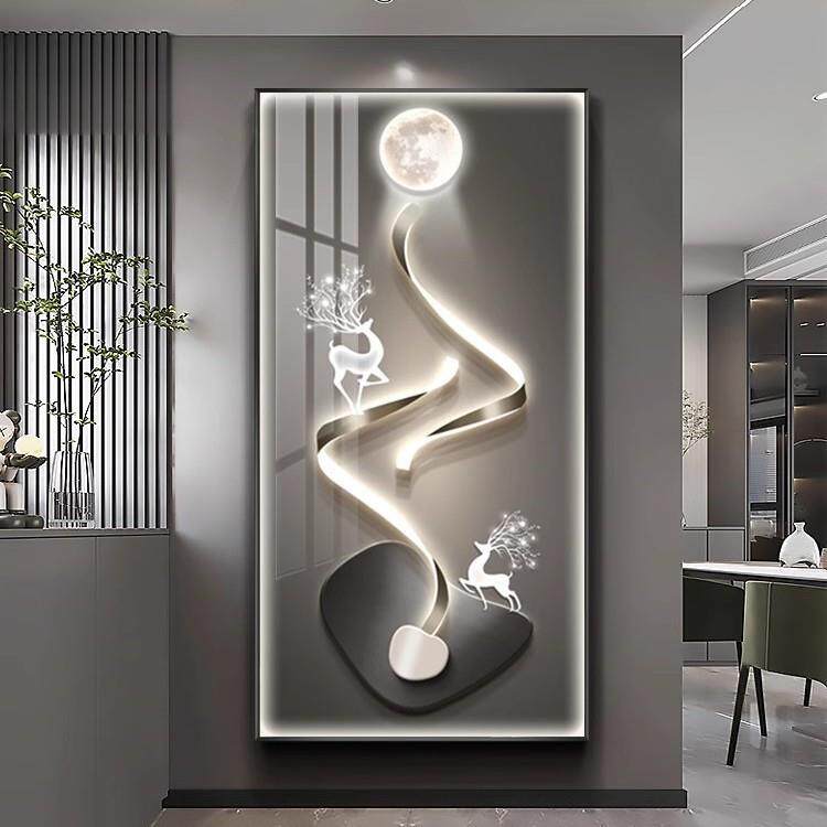 轻奢玄关装饰画现代抽象进门挂画简约高档走廊过道画步步高升麋鹿