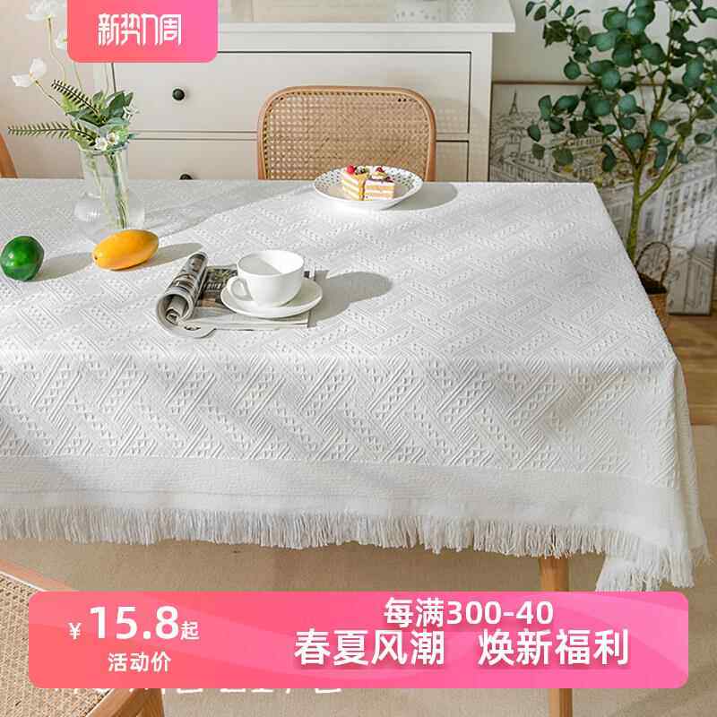 ins北欧风纯色棉麻布艺桌布长方形轻奢餐布高级感茶几流苏花边