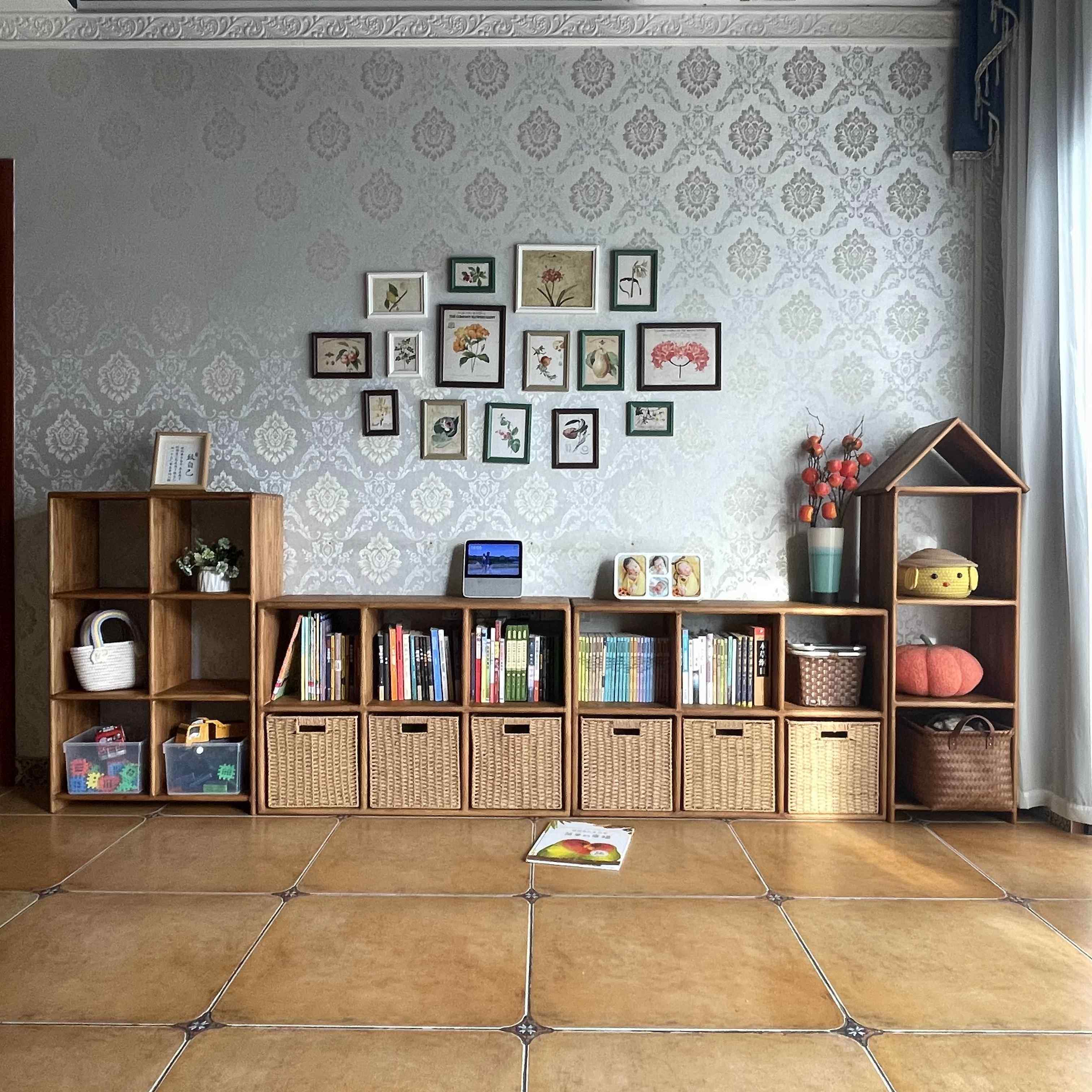 9C儿童实木书柜组合柜电视柜书架家用客厅多功能组合格子柜收纳柜