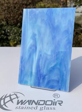 直销彩色装饰工艺玻璃海蓝色云纹教堂玻璃