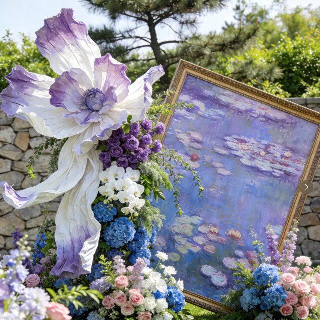 紫色彷真花玫瑰花假花莫奈花园纸艺花装饰摆饰彷生花艺氛围造景