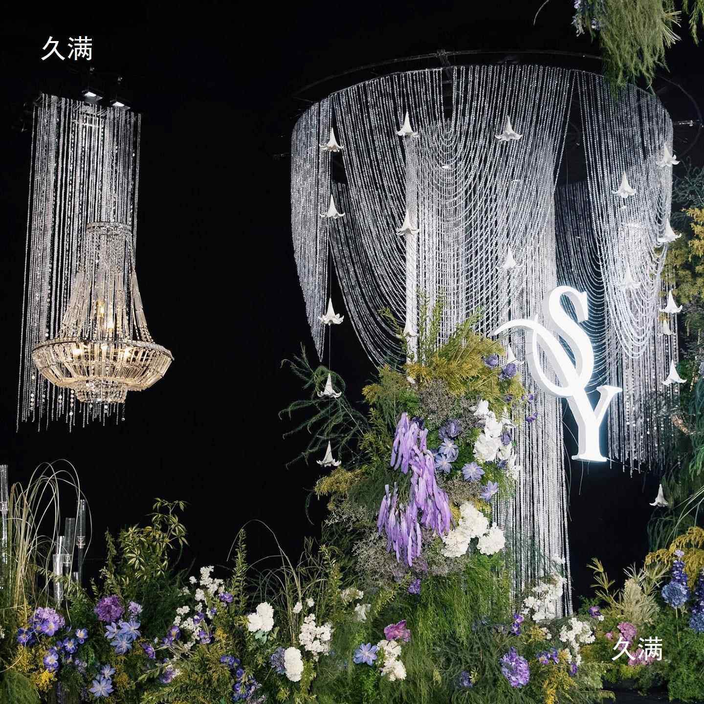 亚婚礼布置克力珠PZO吊帘顶韩式婚礼背景布置晶隔断帘水珠帘门帘