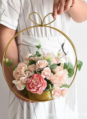 高档仿真花假花摆设客厅餐桌装饰品结婚订婚乔迁喜庆花篮花艺摆件