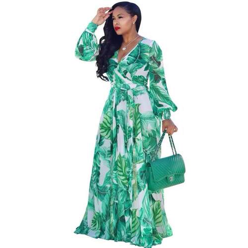 Q 29191 V Neck Printed Chiffon Dress 印花连衣裙