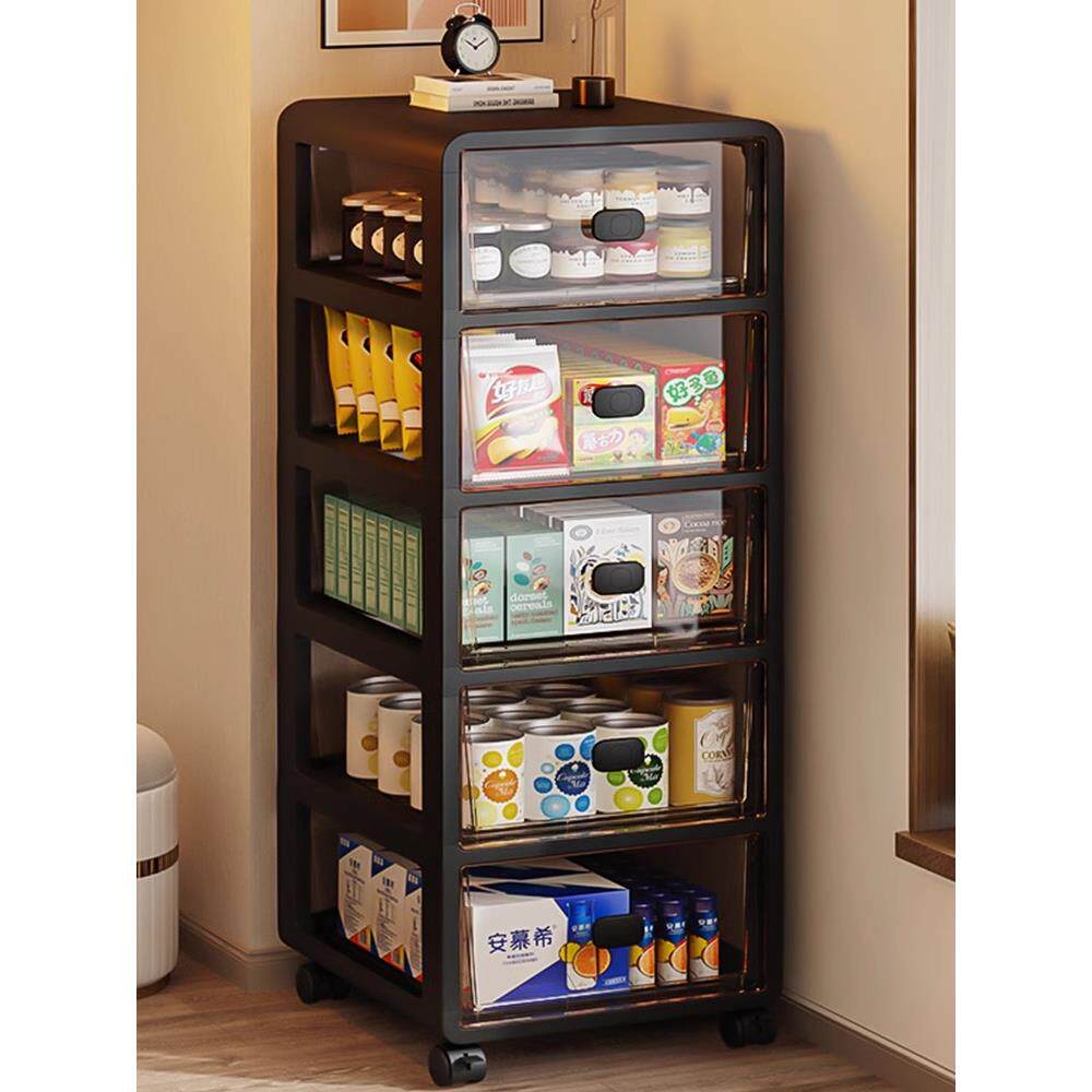 Scandi日本零食置物架储物可移动透明塑料家用多层抽屉式整理柜子