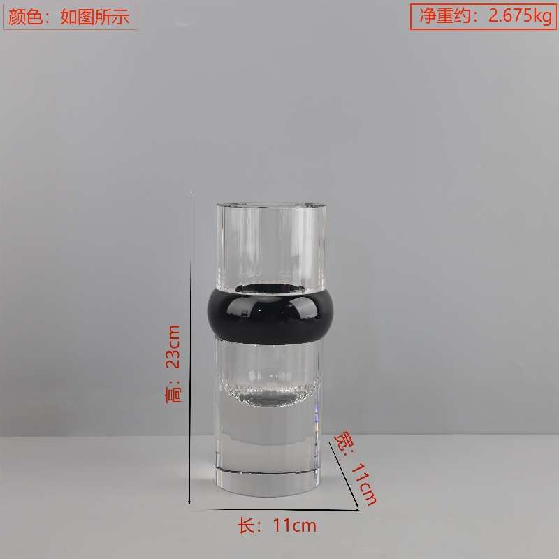 奢透明餐厅几何轻黑圈欧式电视柜水晶客厅家居花瓶装饰品圆筒摆件