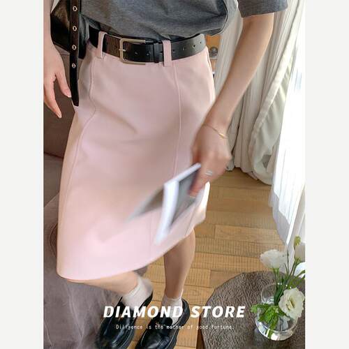 DIAMOND◆日常心动西装裙粉色中长版高腰显瘦半身裙a字短裙直筒裙