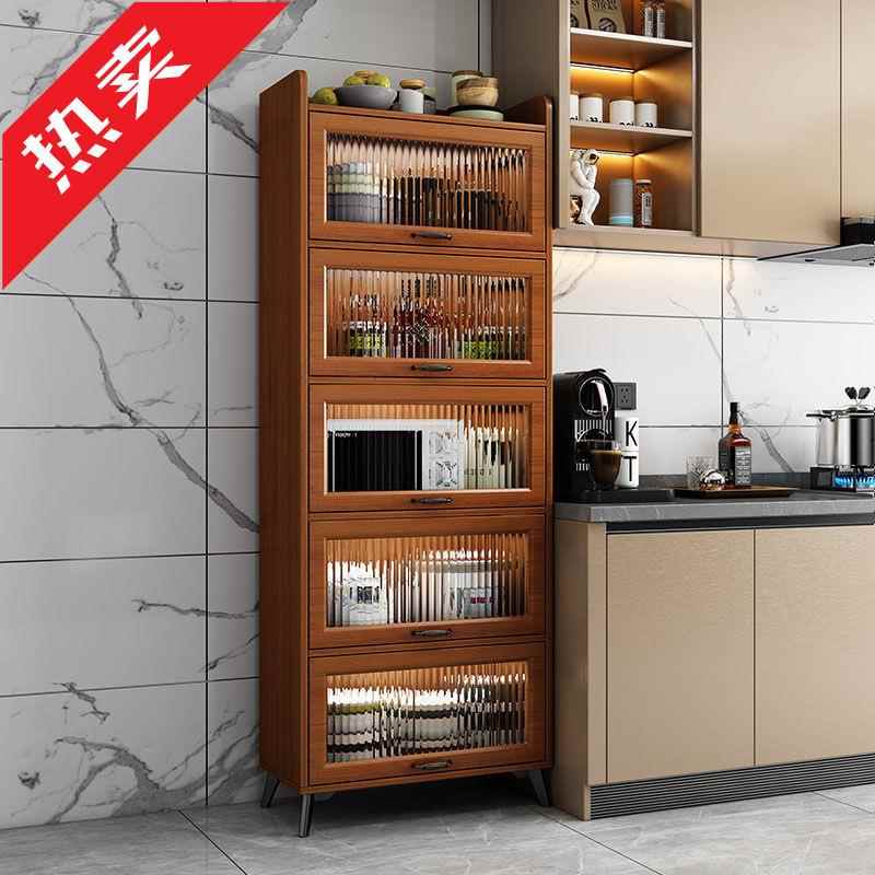 ir厨房置物架落地多层收纳带柜门家用多功能翻盖锅具微波炉储物架