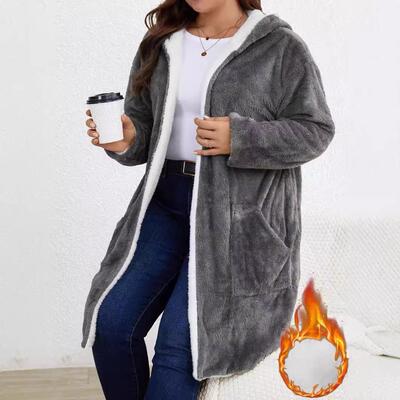 Cardigan lazy hooded long sleeved plush jacket