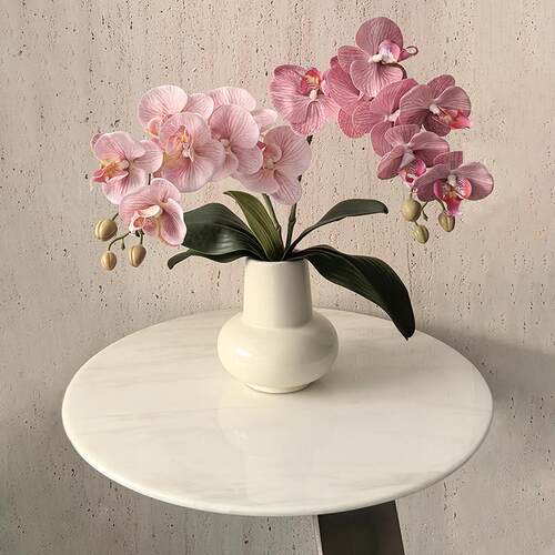 态生活 ins风高级感餐桌花艺客厅饭厅彷真保湿蝴蝶兰陶瓷花瓶摆设