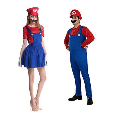 Super Luigi Cosplay Costume Adult Jumpsuit Beard Hat Men and
