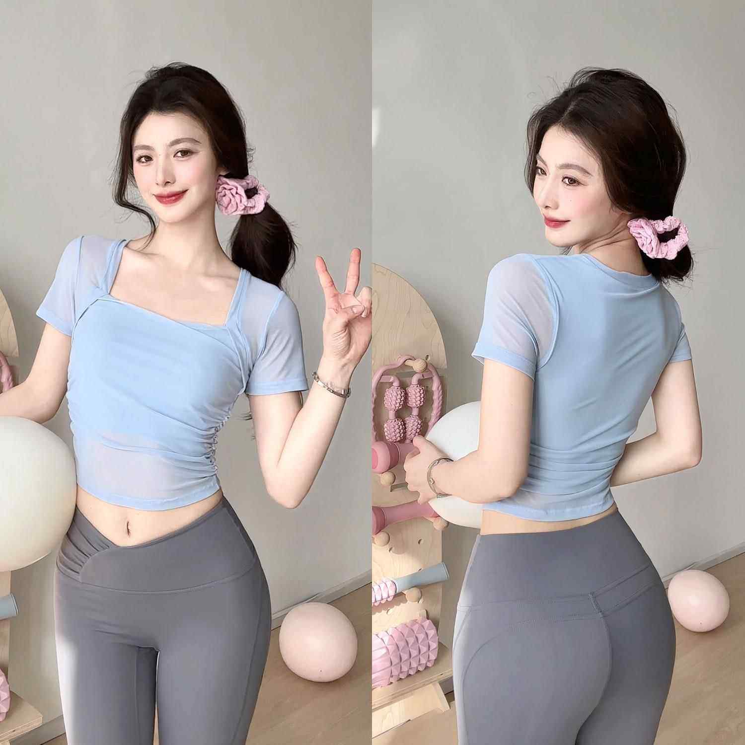 gogoyoga瑜伽服上衣带胸垫夏季修身显瘦健身运动美背普拉提训练服