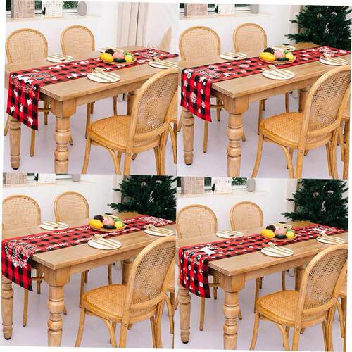 Christmas decor red black check printed table flag Christmas