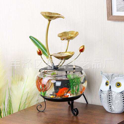 Home decor跨境家居玻璃小鱼缸摆件招财流水摆件客厅前台开业送礼