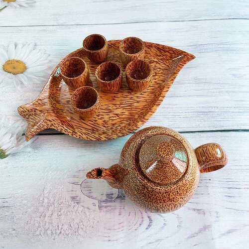 椰子木叶子形茶具茶杯套装木质酒杯酒壶椰木产品