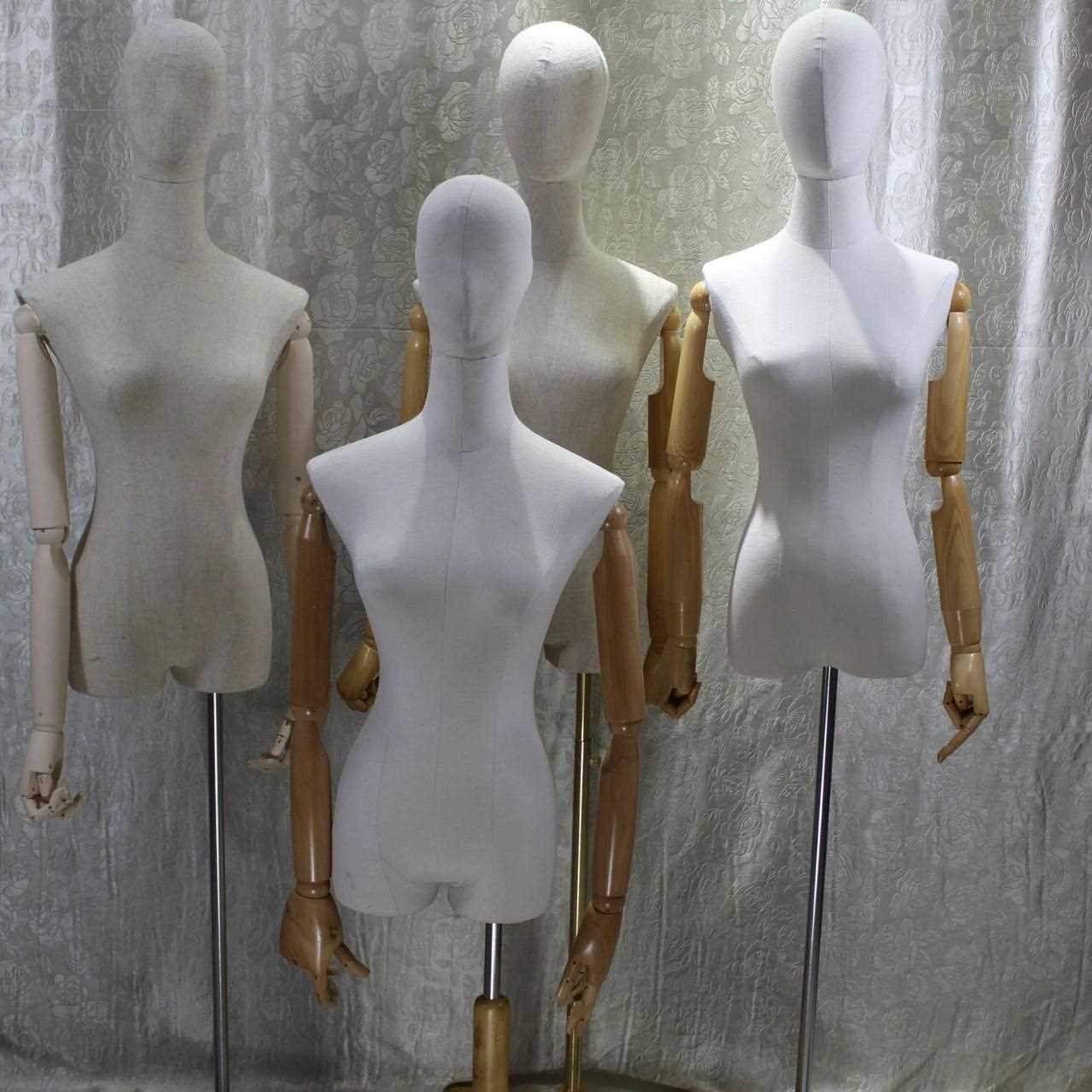 新款直销女硬泡半身白麻布带实木木手模特道具 橱窗女装半身人体