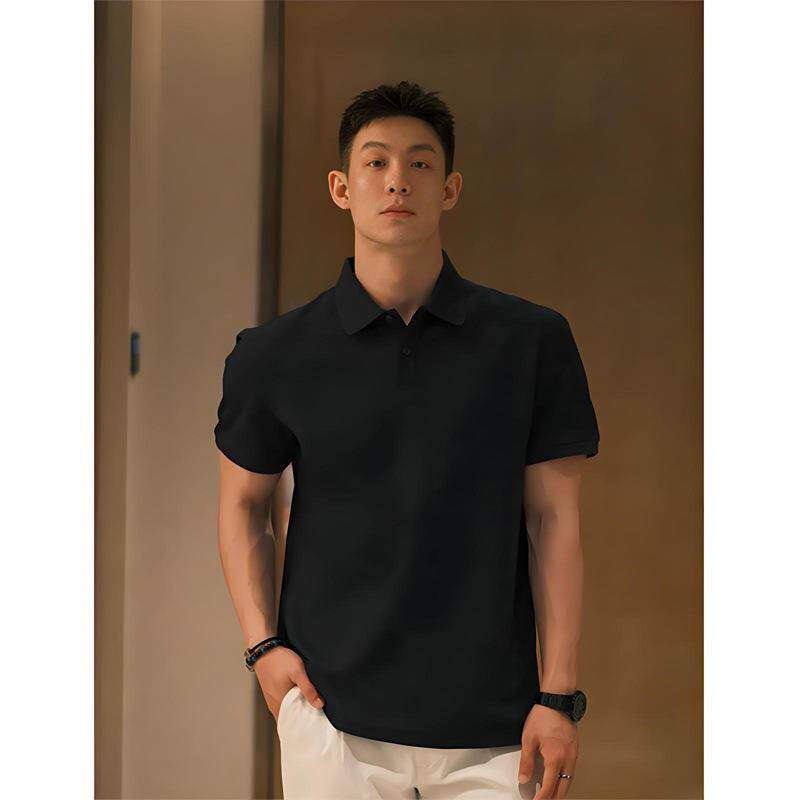 黑色短袖男款polo衫夏季痞帅轻熟风成熟稳重男装重磅翻领正肩t恤